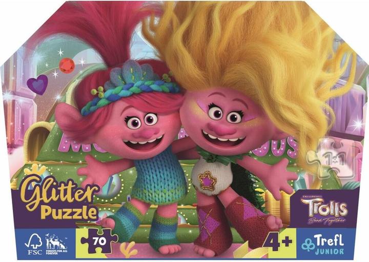 Actual product image Trefl Sparkling glitter puzzle in Trolls 3 case, 70 pieces (70 pieces)