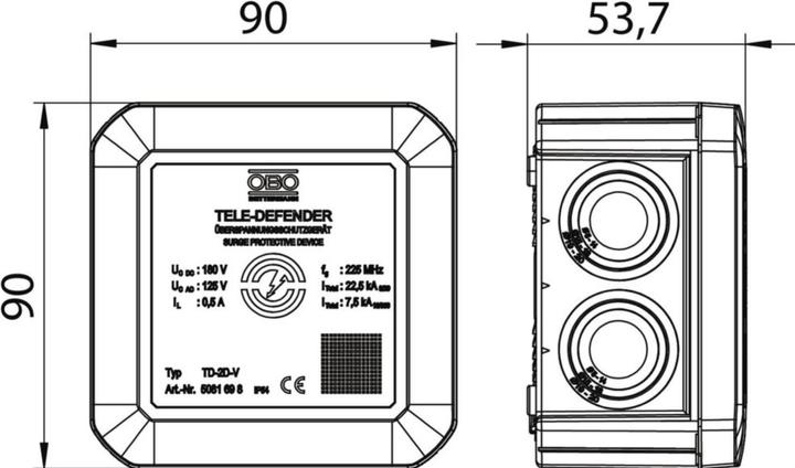 Produktbild OBO Bettermann OBO Kombischutzableiter TD2DV für Telekommunikation