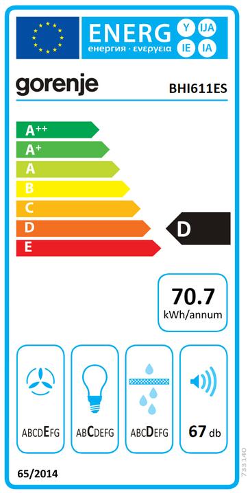 Label énergétique Gorenje BHI611ES (Hotte murale)