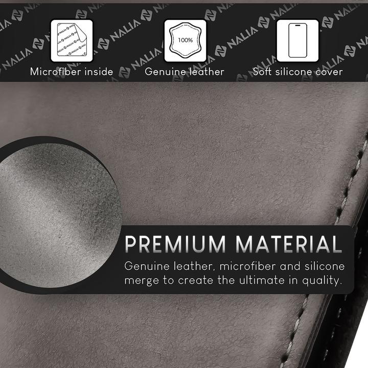 Produktbild Nalia Echt Leder Flip Case Hülle mit Magnetverschluss (Apple iPhone 15 Pro)