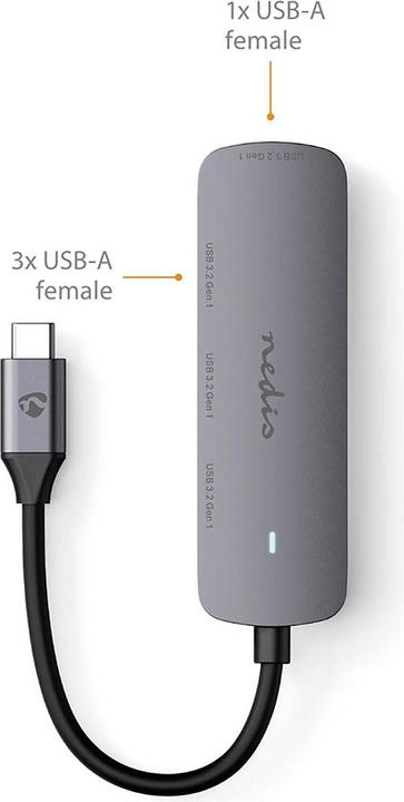 Produktbild Nedis USB-Hub 1x USB-C™ - 4x USB A, 4-Port port(s), USB 3.2 Gen1, Stromversorgung über USB, 5 Gbps (USB-C, 4 Ports)
