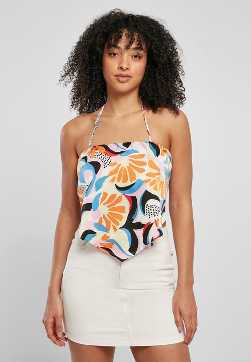 Actual product image Urban Classics Ladies Cropped AOP Satin Triangle Top - 17922 (M)