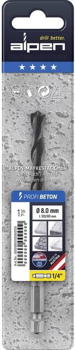 Image du produit Alpen Foret à béton en carbure /4 Tige hexagonale (10 mm)