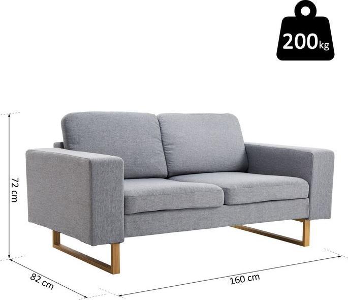 Actual product image Swisshandel24 2-seater sofa corner sofa upholstered sofa fabric sofa seating wood light grey (2 person sofa)