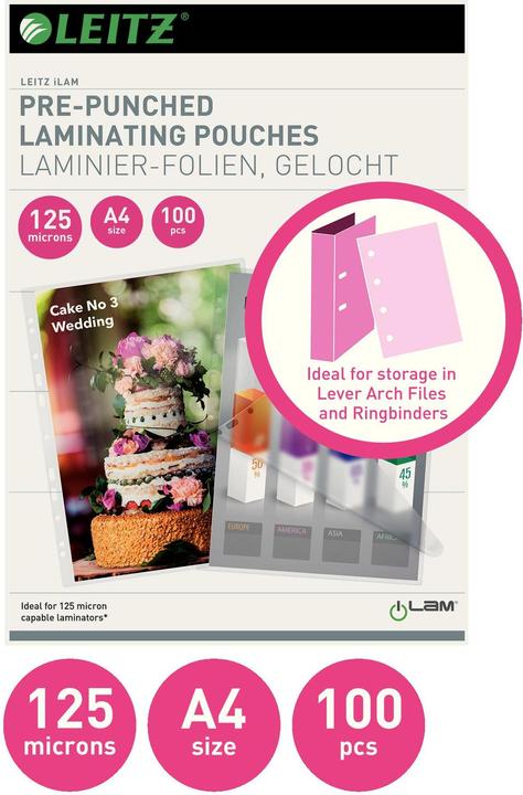 Image du produit Leitz Feuilles de plastification à chaud (A4, 100 pièce(s), 125 µm)