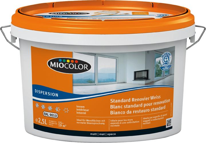 Actual product image Miocolor Dispersion Renovation white RAL 9010 (Pure white, 2.50 l)