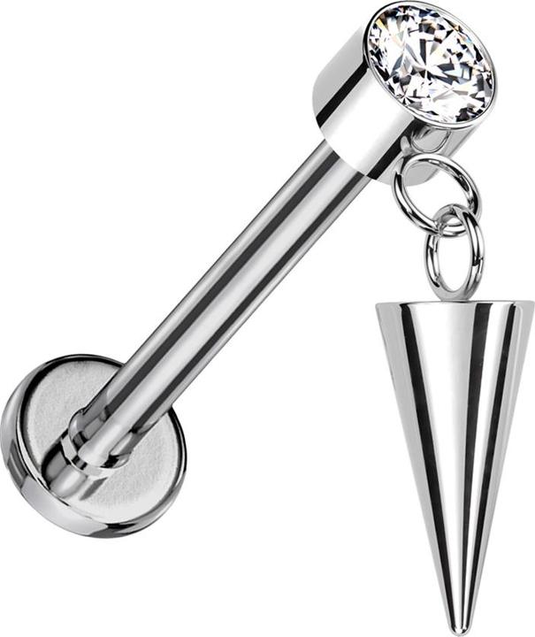 Actual product image Star Piercing Micro Labret internal thread silver cylinder silver crystals silver pendant Cone (without brass, Titanium G23)