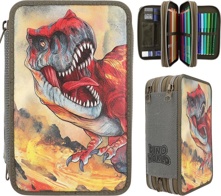 Actual product image Magni DEPESCHE DINO World pencil case with 3D effect 3 compartments green