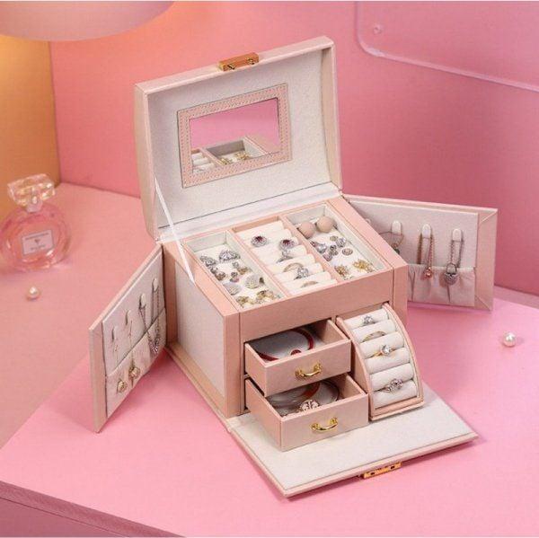 Immagine prodotto Ecarla Portagioie con specchio e cassetto rosa cipria