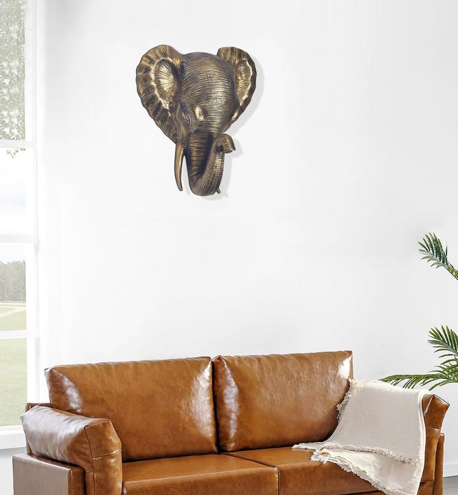 Immagine prodotto FineBuy Wanddeko Wohndeko Elefant 41 cm Aluminium Gold Afrika Dekoration Modern