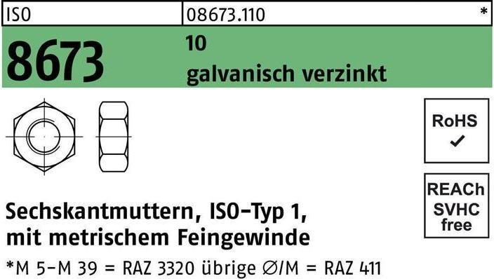 Actual product image Reyher Hexagon nut ISO 8673 M 12 x 1.5 10 galvanised (M12)