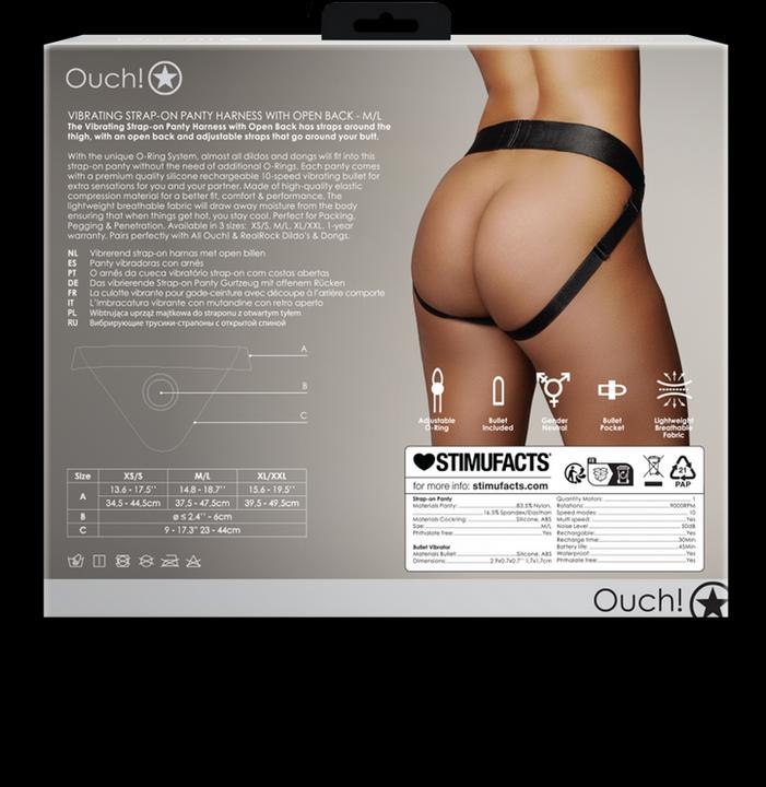 Actual product image Ouch! Vibrating Strap-on Panty Harness with Open Back - M/L