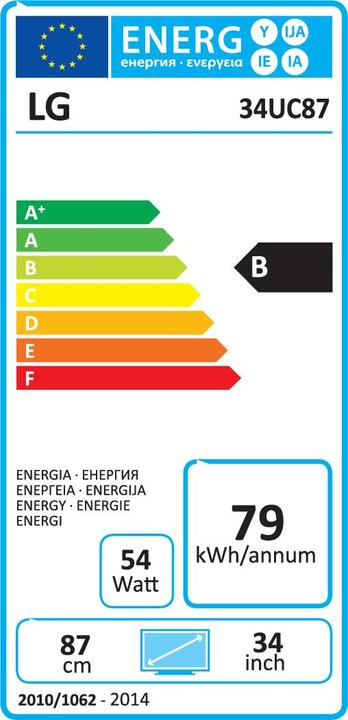 Energie-Label LG Monitor 34UC87-B LCD-Display 86,36 cm (34"") Curved Design schwarz (3440 x 1440 Pixel, 34")