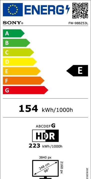Energie-Label Sony 98" Pro LCD 780nit Haze w/5yr PS (3840 x 2160 Pixel, 98")