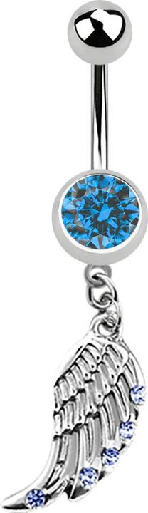 Actual product image Star Piercing Banana silver with pendant wings and crystal light blue (without brass, Surgical steel 316L)