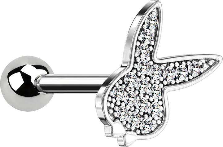 Immagine prodotto Star Piercing Micro Barbell silber mit Playboy Bunny und Kristallen (Acciaio chirurgico 316L, Ottone)