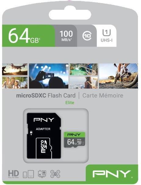 Image du produit PNY Carte microSDXC Elite UHS-I U1 64 Go (64 Go, SDXC, U1, UHS-I)