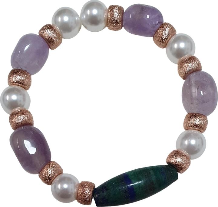 Produktbild L'Officiel Bracciale elastico pietre ametista perle e verde