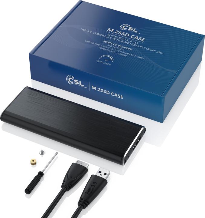 Produktbild CSL USB 3.0 Festplattengehäuse für M.2 SSD im 2280, 2260, 2242 & 2230 Format, Festplatten-Gehäuse (M.2 2230, M.2 2242, M.2 2260, M.2)