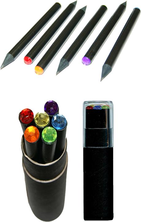 Actual product image 6 mini rhinestone pencils 12 cm, in a tin