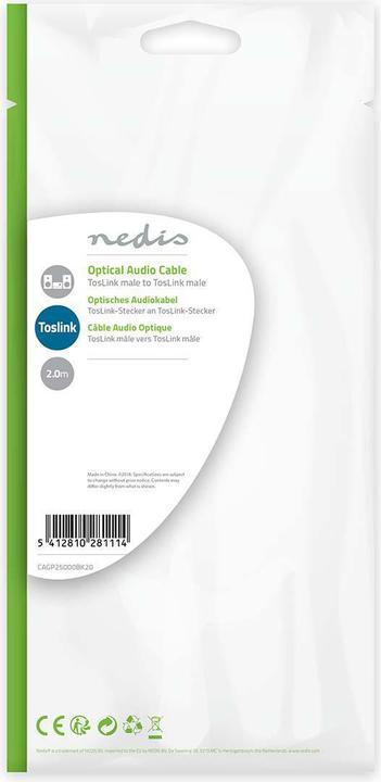 Produktbild Nedis Optisches Audiokabel TosLink-Stecker (2 m, TOSLINK)