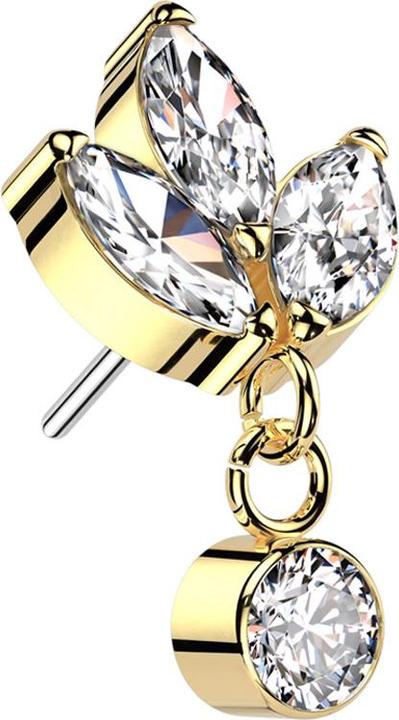 Immagine prodotto Star Piercing Ciondolo in argento con tre cristalli ovali placcati oro Threadless - cristallo argento (senza ottone, Titanio G23)
