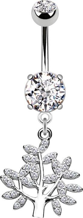 Star Piercing Banane silber mit zwei Kugeln Kristall silber Anhänger Lebensbaum (Messing, Chirurgenstahl 316L)