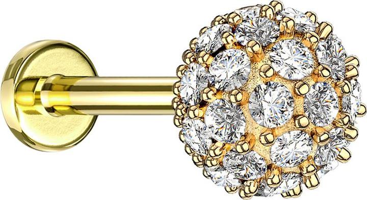 Star Piercing Micro Labret Innengewinde 14k vergoldet multi Kristallkugel (Chirurgenstahl)