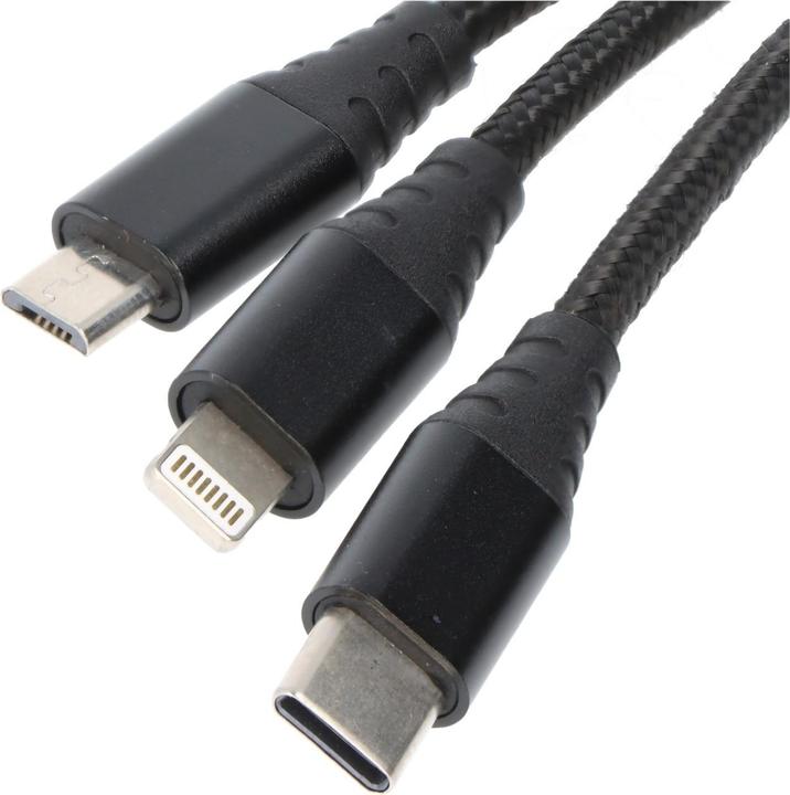 Actual product image AccuCell USB charging cable 3in1 with Lightning, micro USB and USB-C connection (1 m, USB 2.0)