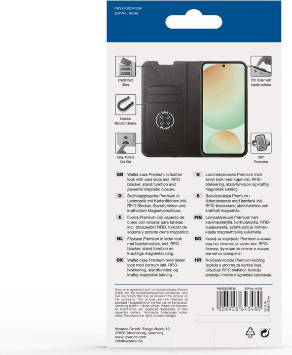 Image du produit Vivanco PREMIUM Wallet pour Samsung Galaxy S24 FE, noir (Samsung Galaxy S24 FE)