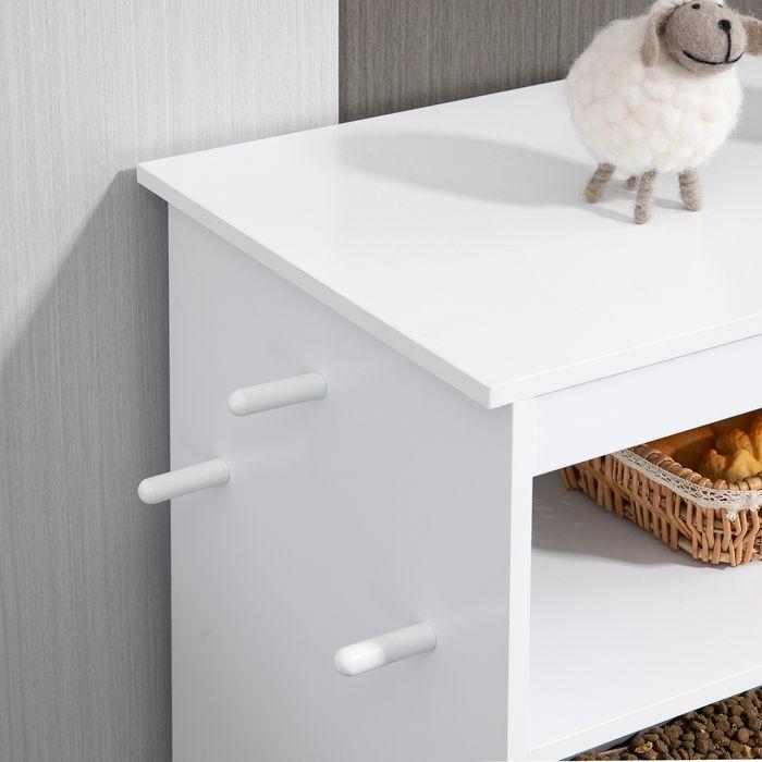 Produktbild Swisshandel24 Haustier-Futterschrank Tierfutterschrank mit 2 Edelstahlnäpfen, 3 Haken, Weiss