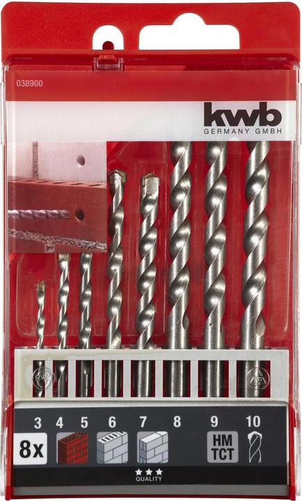 Immagine prodotto kwb Set di punte da muratore 8 pezzi con punta in metallo duro (10 mm, 4 mm, 5 mm, 6 mm, 7 mm, 8 mm, 3 mm, 9 mm)