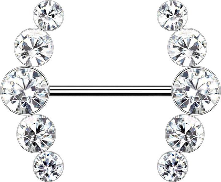Produktbild Star Piercing Barbell silber gebogen mit fünf Kristallen silber (Chirurgenstahl 316L, Messing)
