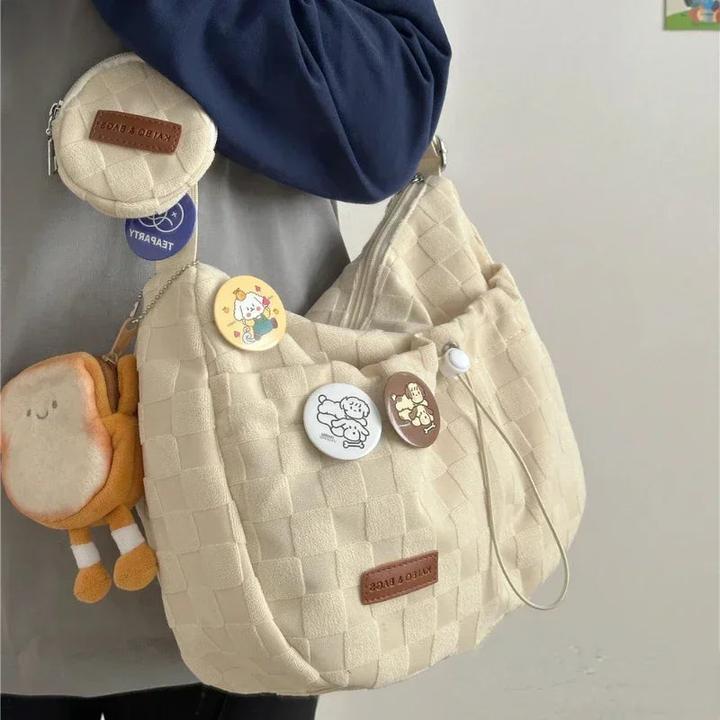 Produktbild Only-Bags.Store Crossbody Bag Solid Color Plaid Print Large Capacity Shoulder Bag Cute Handbag