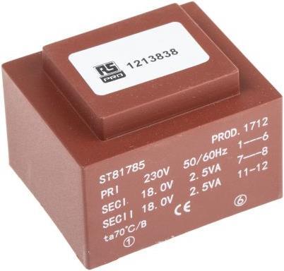Actual product image Rs Pro PCB Transformer 5VA 2x18V