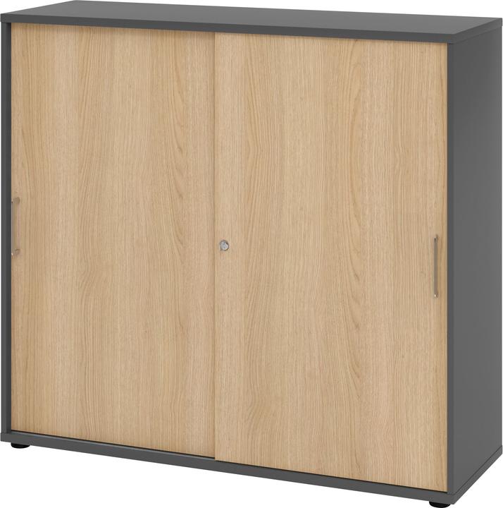 Hammerbacher Schiebetürschrank 3OH 120cm BS Graphit/Eiche (120 x 40 x 110 cm)