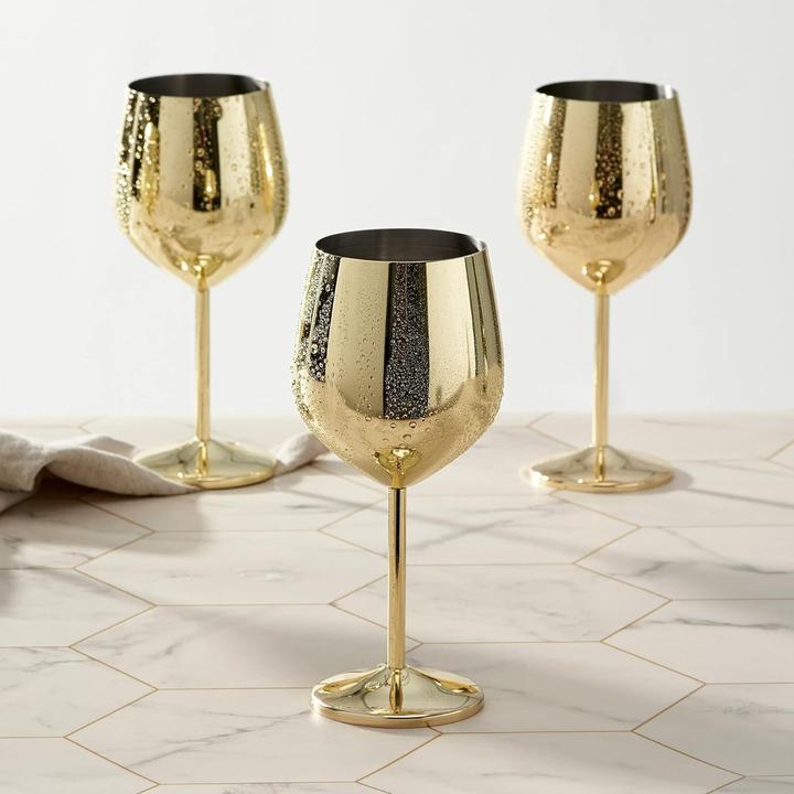 Actual product image Oak & Steel Stainless steel wine glasses gold set of 4 (50 cl, 4 Glasses, Wine glasses set)