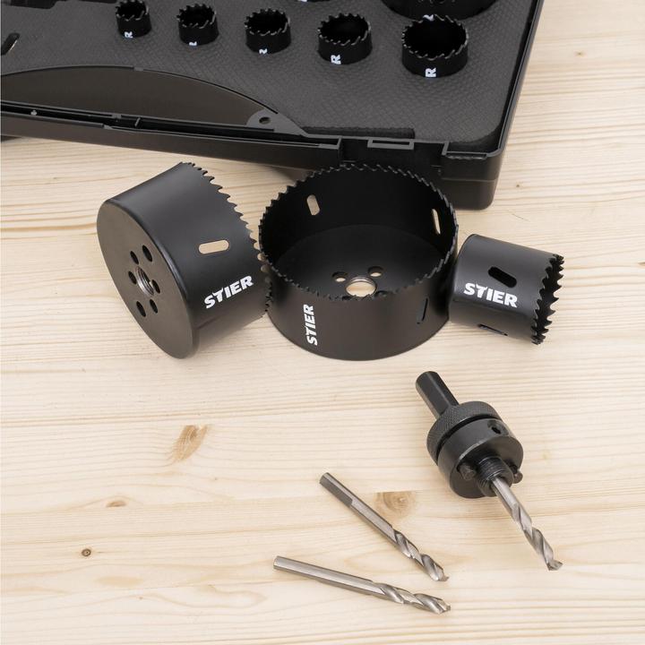 Actual product image Stier HSS-Co8 bi-metal hole saw set, 21-piece, 19 - 121 x 44 mm (121 mm)