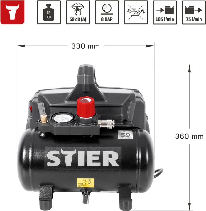 Produktbild Stier Flüsterkompressor (8 Bar, 6 l)