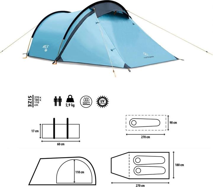 Actual product image Nils Nc6003 Camping Tent Blue North Peak Camp (2.90 kg, 2 persons)