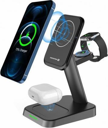 Swissten Magstick wireless charger 3in1 22,5W (magsafe compatible) black (22.50 W)