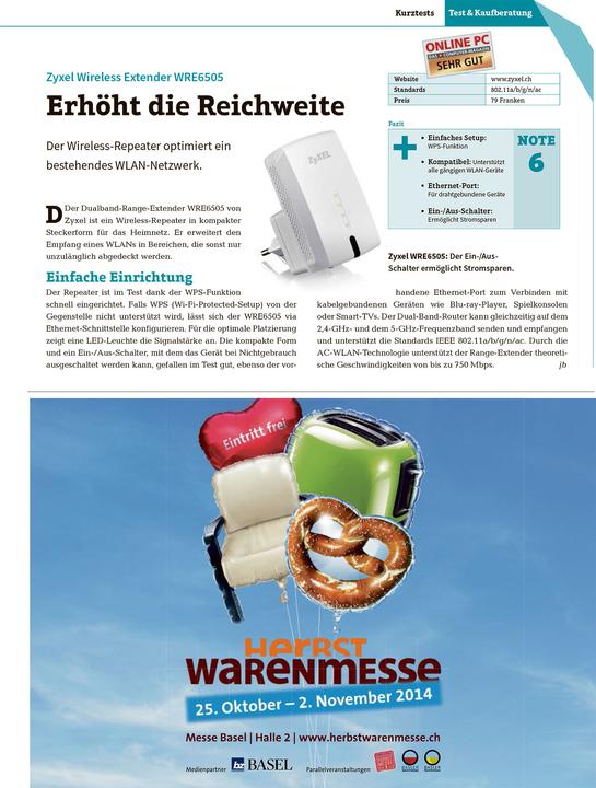 Produktbild Zyxel WRE6505, AC-Repeater, ac433/n300 (433 Mbit/s, 300 Mbit/s)