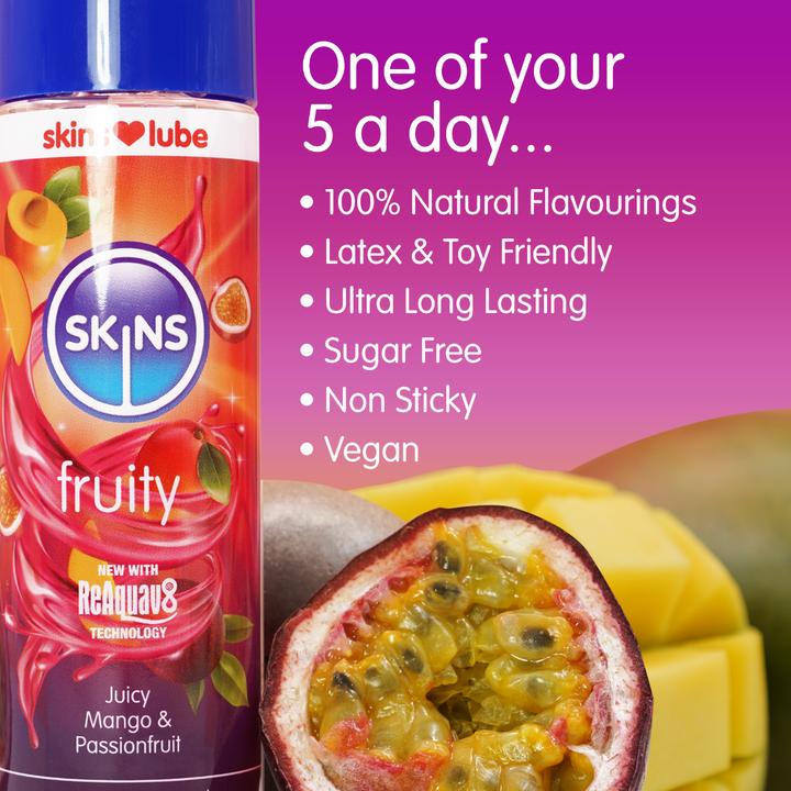 Immagine prodotto Skins Fruity" Juicy Mango & Passionfruit 130ml Lubrificante con aromi naturali alla frutta (130 ml)