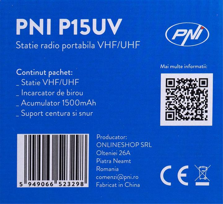 Actual product image PNI Portable VHF/UHF dual-band radio P15UV, 144-146 MHz/430-440 MHz, 999 channels, with 1500 mAh