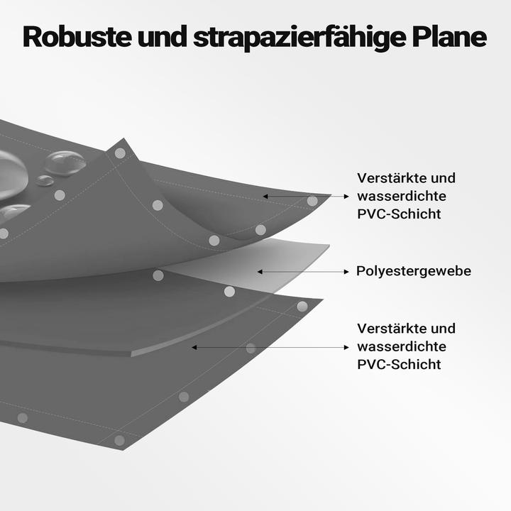 Produktbild Wiltec Abdeckplane wetterfest grau 3x4m Polyester Plane Ösen 650g/m² Gartenplane (3 x 4 m)