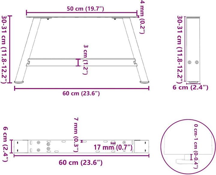 Image du produit VidaXL Pieds de table basse en forme de A 2 pcs. Blanc 60x(30-31) cm Pied de table en acier