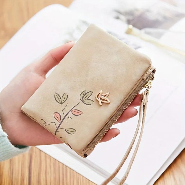 Image du produit Only-Bags.Store Stilvolle kurze Brieftasche mit Handschlaufe - Kartenhalter mit Blumenmuster in Beige, kompakte