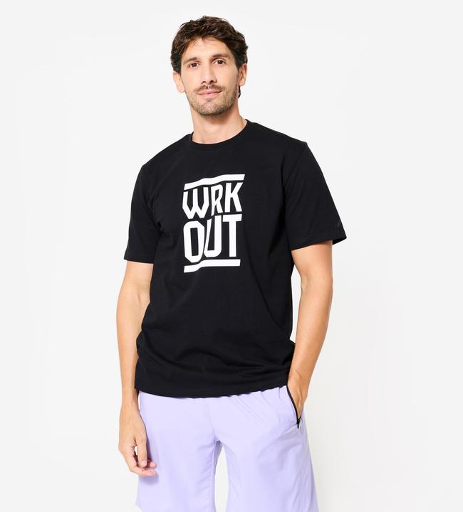 Image du produit Domyos T-shirt de fitness regular en coton homme, noir ultra (XXL)