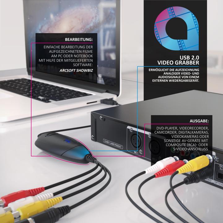 Produktbild Aplic USB Audio Video Grabber, Video Audio Wandler, VHS, Videoadapter zur Nachbearbeitung für Windows 11 (USB, analoges Fernsehsignal)