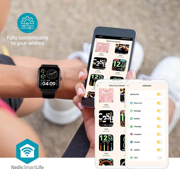 Actual product image Nedis SmartLife watch | LCD | IP68 | Maximum operating time: 14400 min | Android™ / IOS | Black